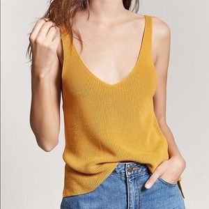 Forever 21 mustard yellow double v neck tank top
